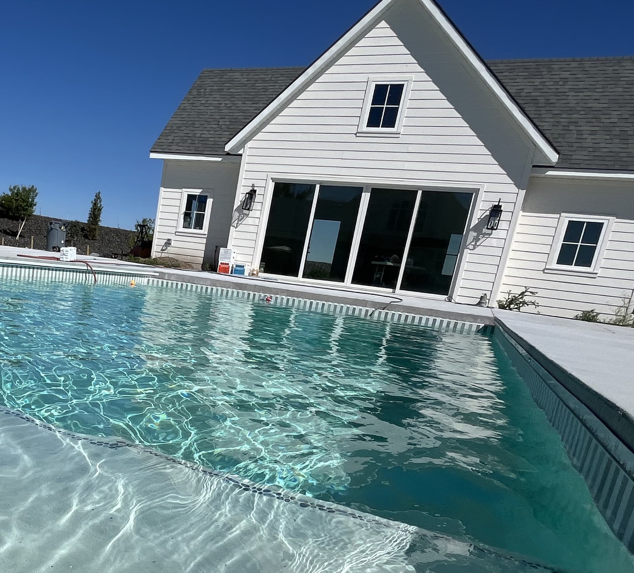 Completed pool with family